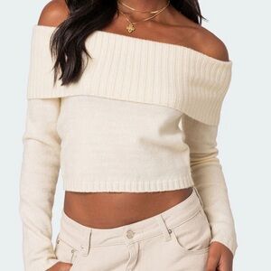 edikted tan fold over knit top